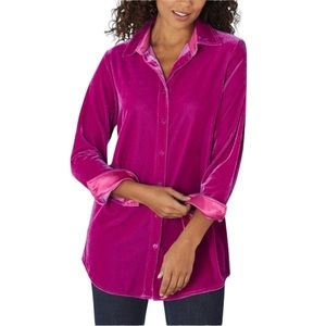 Soft Surroundings Velvet Boyfriend Button Down Tunic Shirt Size PXS NWOT Pink